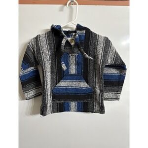 Vtg Earth Ragz Kids Rug Hoodie Grunge Baja Sweater Sz Medium Mexico Poncho Youth